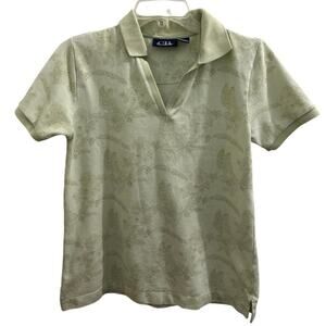 C.B. Casual Women’s Light Green Polo Tone on Tone Tropical Floral Pattern Small
